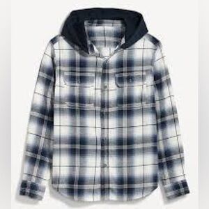 Old Navy Plaid Hooded Flannel Shacket Shirt Jacket  Size Large